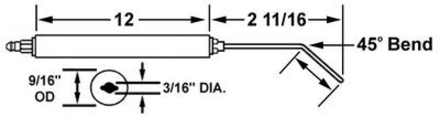 05120 STANDARD ELECTRODE - 12" L X 9/16" OD INSULATOR WITH 2 11/16" TIP W/45 DEG BEND