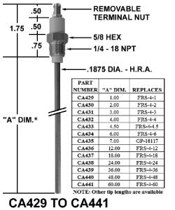 CA433 FLAME ROD REPLACES FRS-4-4.5