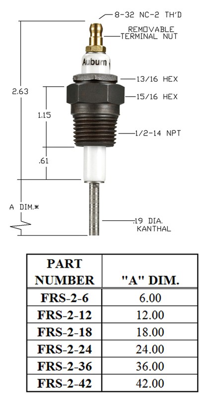 Auburn 3/16" Igniter Flame Rod Plug Assembly W27731 New 
