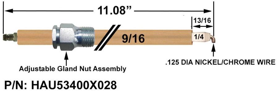 HAU53400X028  HAUCK REPLACEMENT IGNITER 53400X028 / 11.08" OAL HAU53400X028  HAUCK REPLACEMENT IGNITER 53400X028 / 11.08" OAL