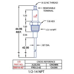 R6014-42"  Flame Rod l/2-14 NPT / REPL FRS-2-48 / CA395 R6014-42"  Flame Rod l/2-14 NPT / REPL FRS-2-48 / CA395