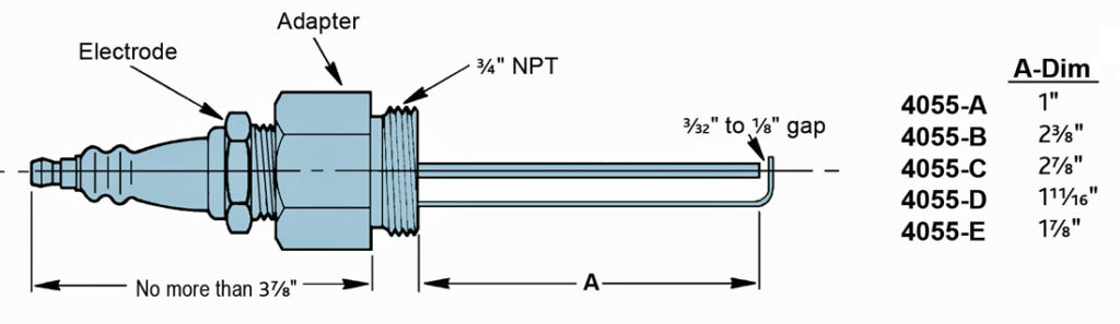 4055-A NORTH AMERICAN IGNITER - "A" - DIM = 1"