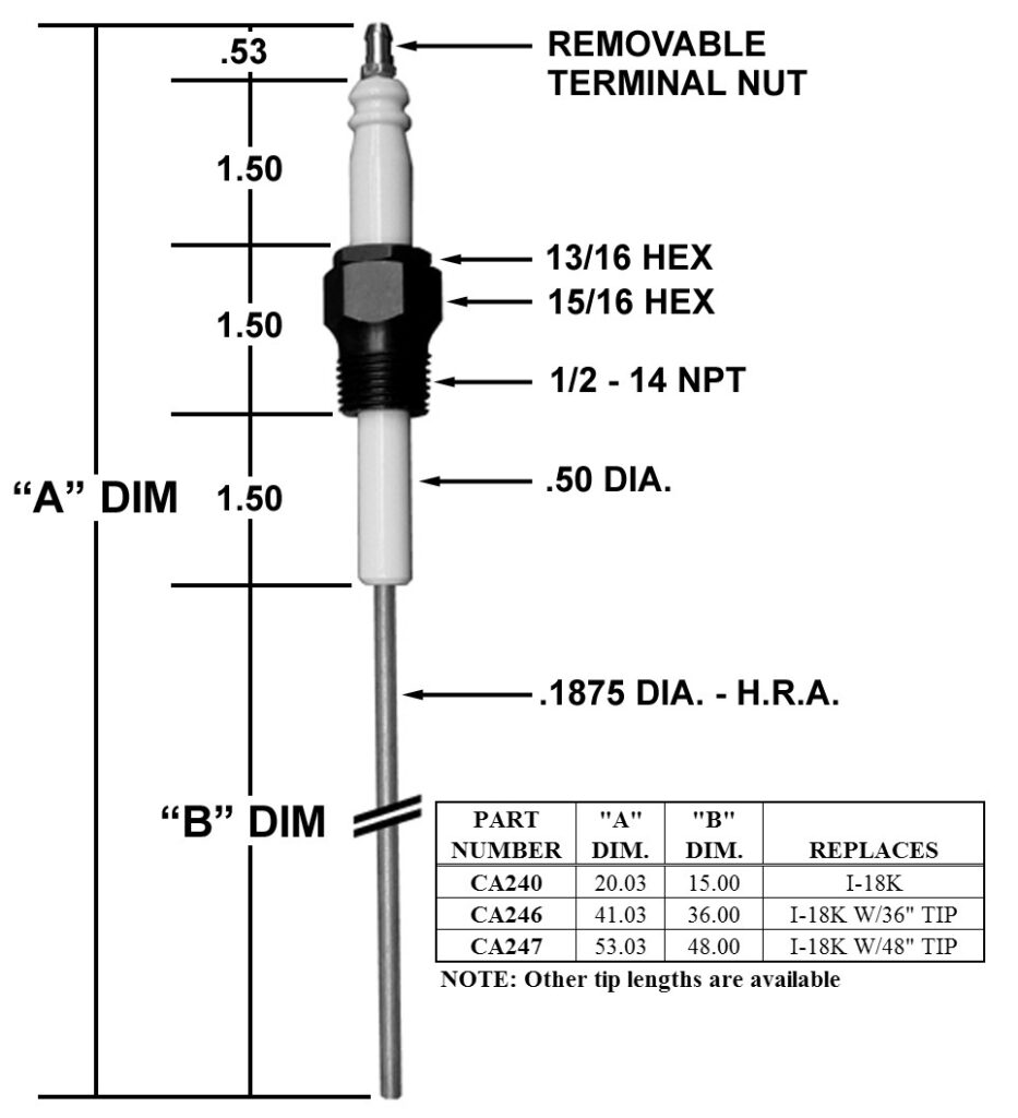 CA240 IGNITER REPLACES I-18K / CS12972