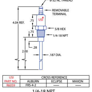 R6059 FLAME ROD 1/4-18 NPT / REPLACES FRS-4-2