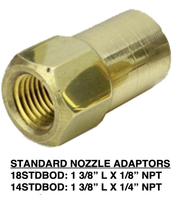 18STDBOD STANDARD BRASS NOZZLE ADAPTOR - 1 3/8" L X 1/8" NPT