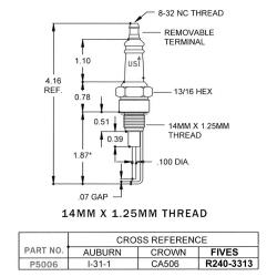 P5006 Igniter 14MM X 1.25MM REPL I-31-1 / CA506 / R240-3313 P5006 Igniter 14MM X 1.25MM REPL I-31-1 / CA506 / R240-3313